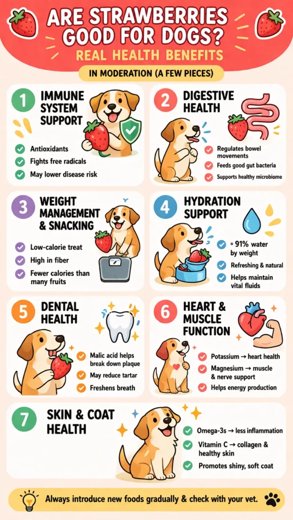 Complete infographic showing the real health benefits of strawberries for dogs