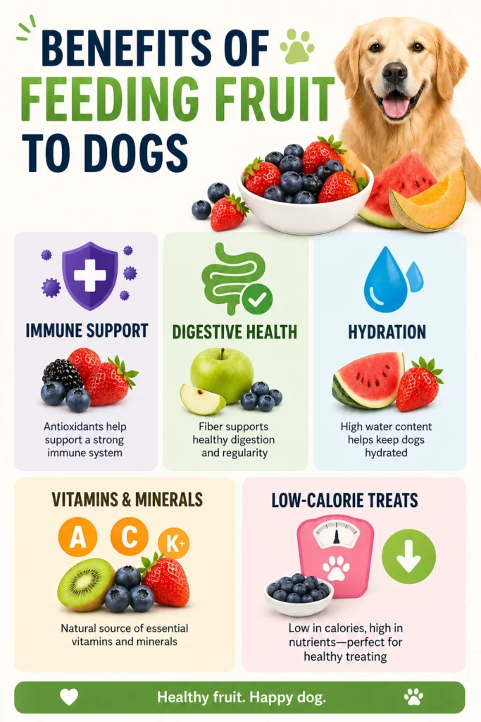 Infographic showing the benefits of feeding fruits to a dog