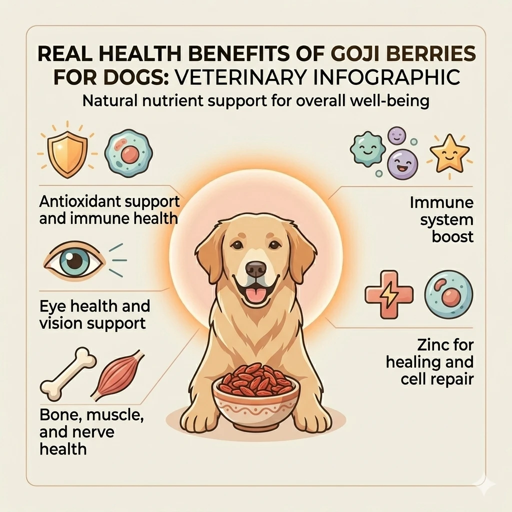 Infographics showing real health benefits of geji berries for dogs 
