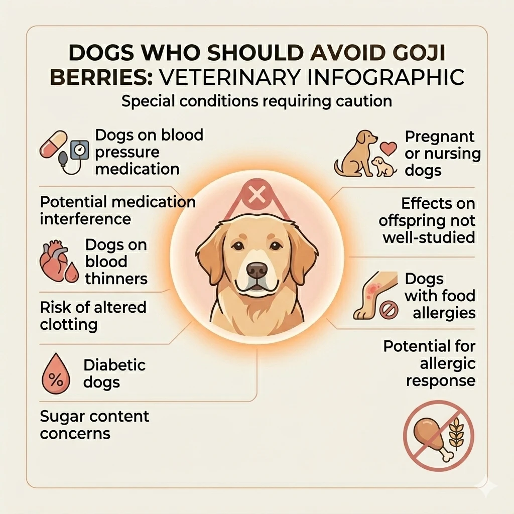 Infographics showing special cases in which goji berries should be completely avoided for dogs