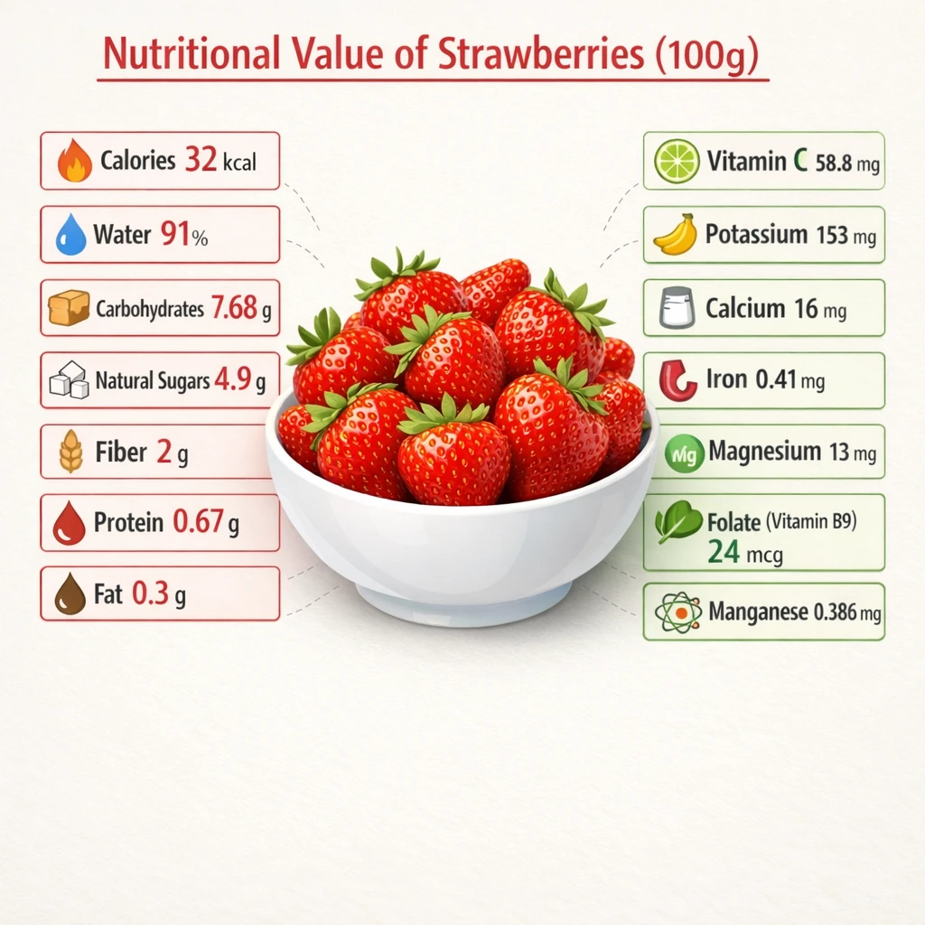 Infographic showing the nutritional value of strawberries