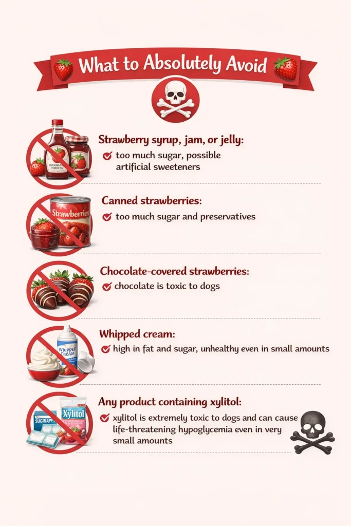 Infographic showing other strawberry forms toxic for dogs