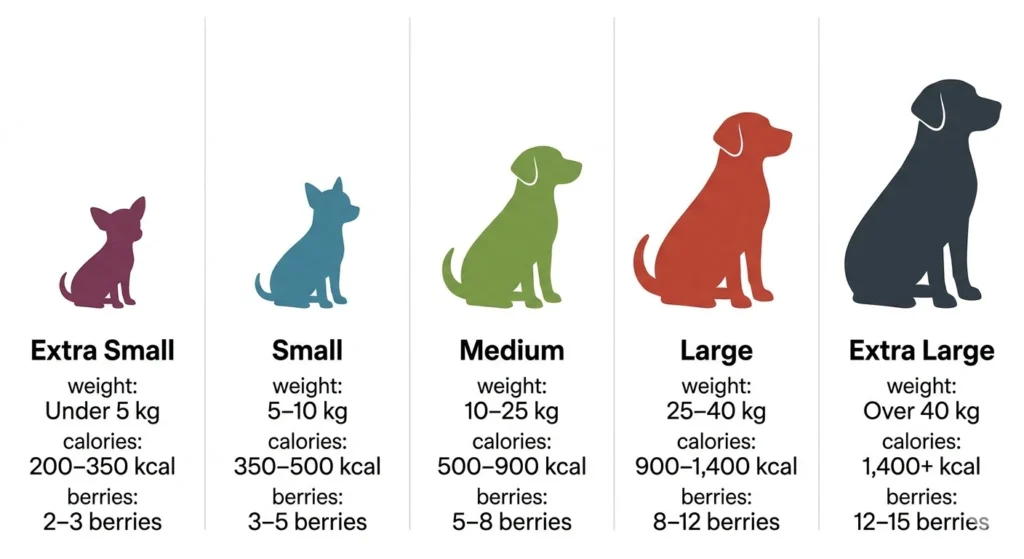 Dog size and blackberries feeding guidelines chart