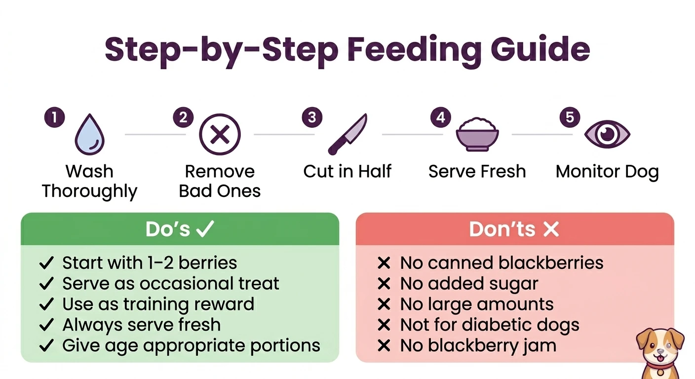 Step-by-step feeding guide for blackberries to dogs, including do's and dont's