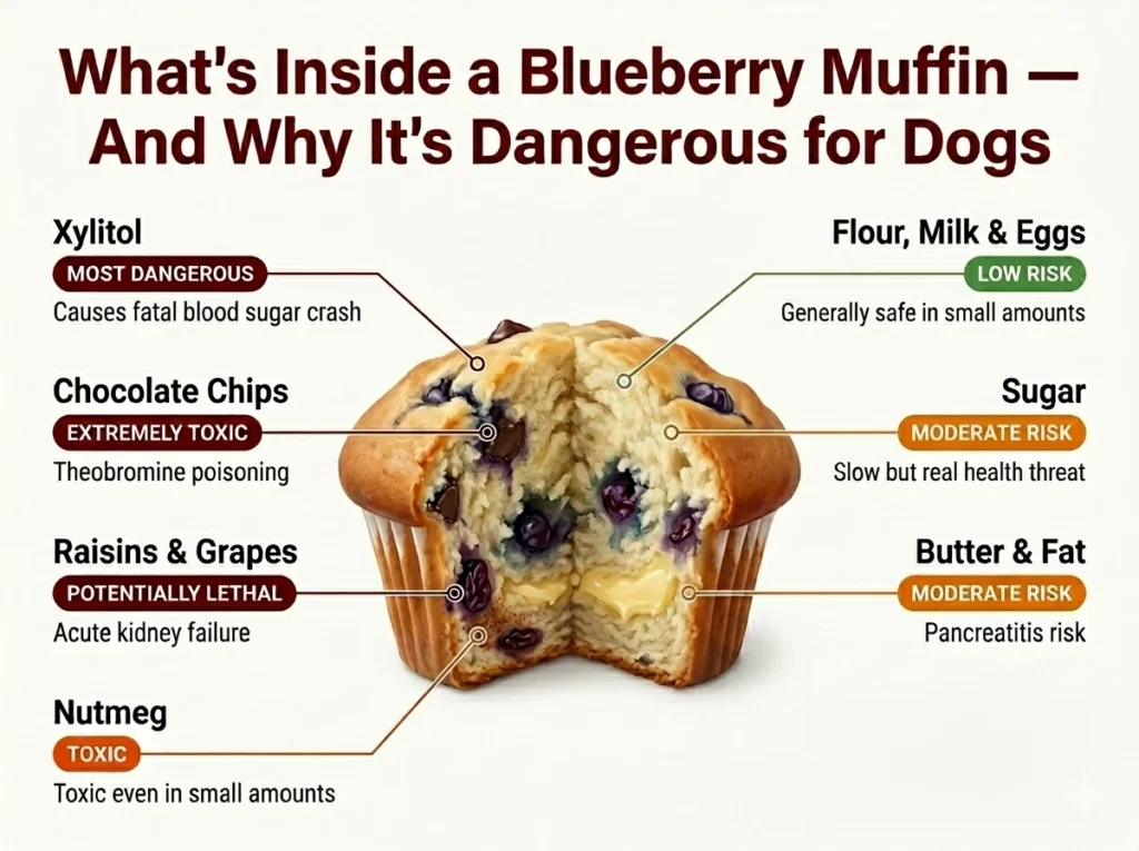 Infographic showing what's inside the blueberry muffin and why its toxic for dogs