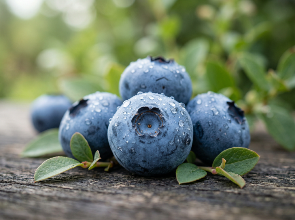 Fresh blueberries with water droplets