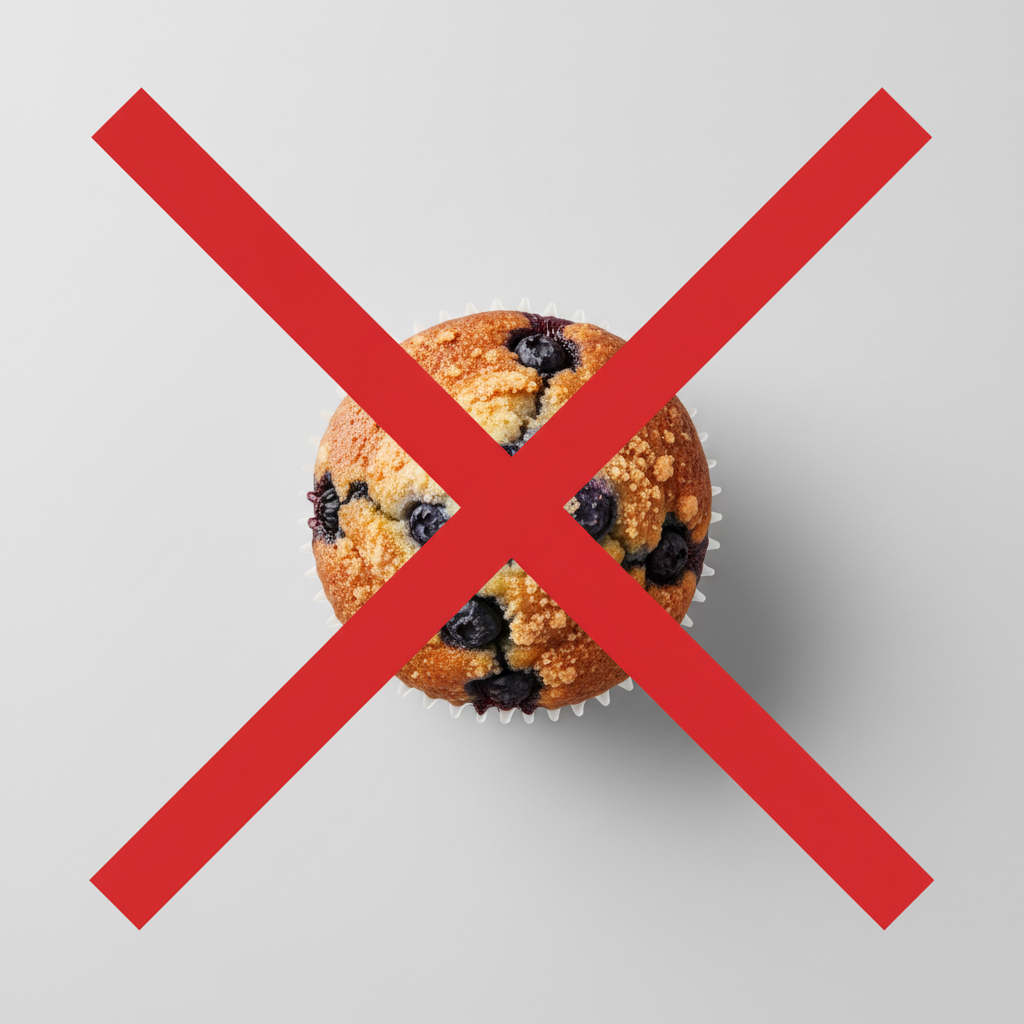 Blueberry muffin with a red cross